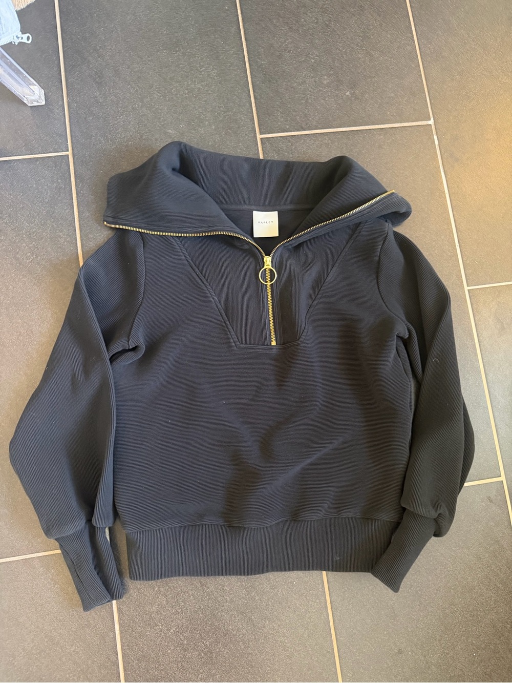 Varley Vine Half Zip Ottoman Pullover Black Women’s XXS Gold Ring Zipper